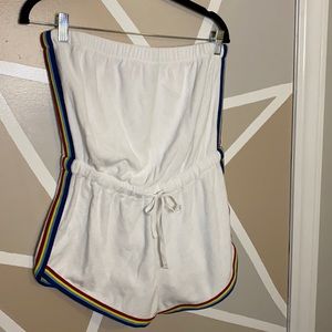 White Romper with Rainbow Stripe
